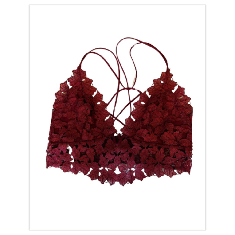 NWT Crimson Red Detailed FREE PEOPLE Bralette Size L (BB0238)